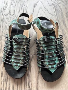 Proenza Schouler Green Patina Leather Cage Sandals